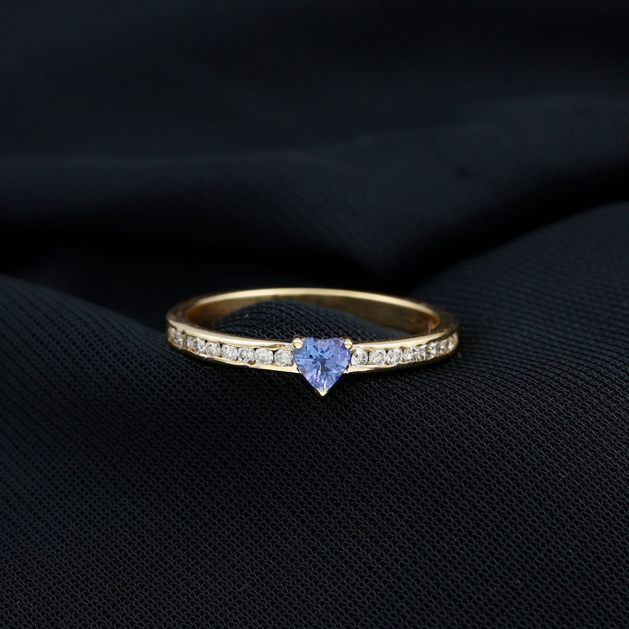 Heart Shape Tanzanite Solitaire Ring with Channel Set Diamond Tanzanite - ( AAA ) - Quality - Rosec Jewels