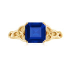 Asscher Cut Lab Grown Blue Sapphire Solitaire Celtic Knot Ring Lab Created Blue Sapphire - ( AAAA ) - Quality - Rosec Jewels