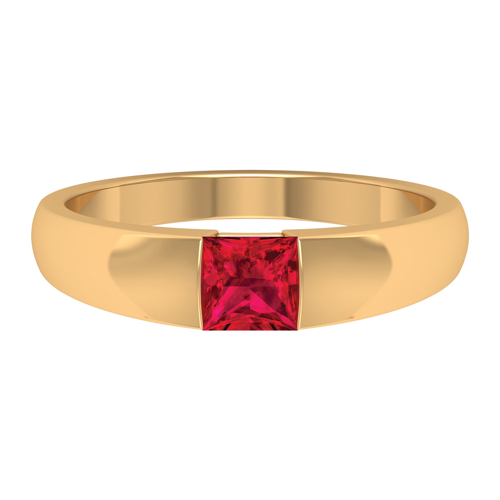 4.5 MM Tension Mount Set Princess Cut Created Ruby Unisex Engagement Ring Lab Created Ruby - ( AAAA ) - Quality - Rosec Jewels