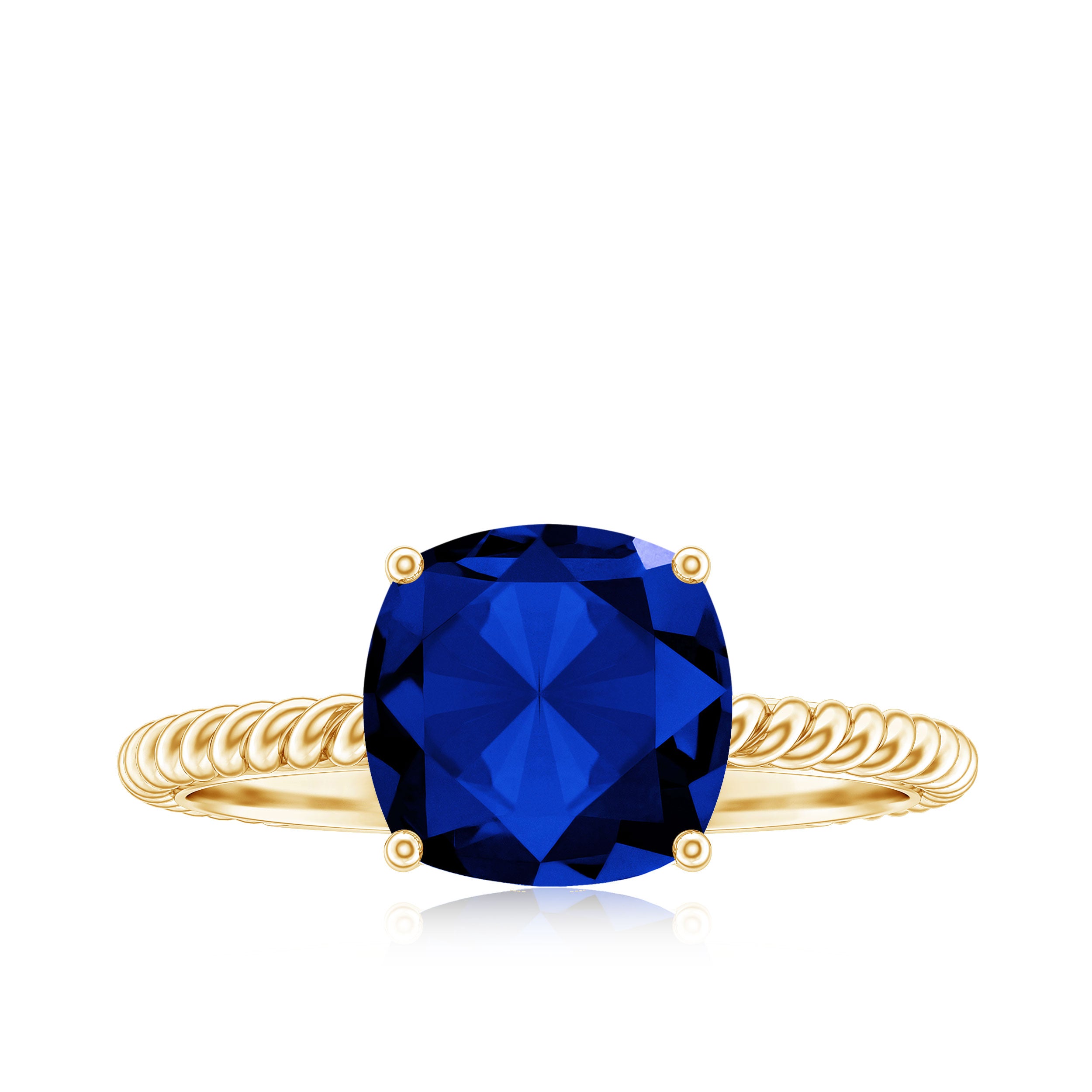 Cushion Cut Created Blue Sapphire Solitaire Ring with Surprise Diamond Lab Created Blue Sapphire - ( AAAA ) - Quality - Rosec Jewels