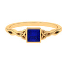 5 MM Princess Cut Lab Grown Blue Sapphire Celtic Solitaire Ring Lab Created Blue Sapphire - ( AAAA ) - Quality - Rosec Jewels