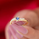 Minimal Round Blue Sapphire and Diamond Bypass Promise Ring Blue Sapphire - ( AAA ) - Quality - Rosec Jewels