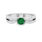 Emerald and Diamond Solitaire Bypass Ring Emerald - ( AAA ) - Quality - Rosec Jewels