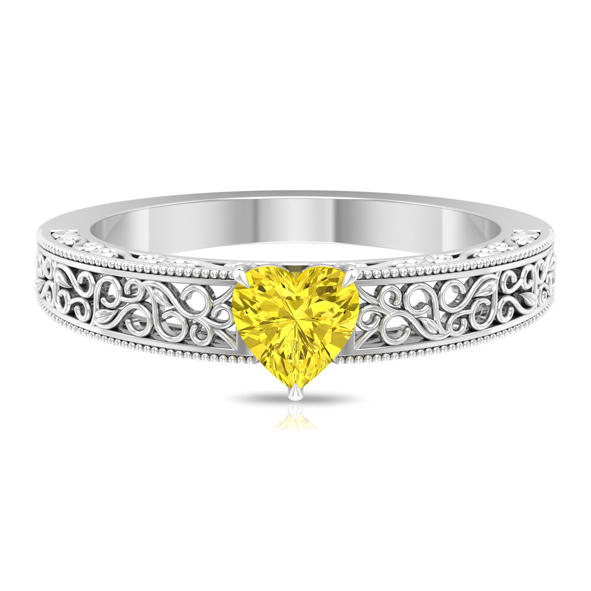 Vintage Style Yellow Sapphire Heart Engagement Ring Yellow Sapphire - ( AAA ) - Quality - Rosec Jewels