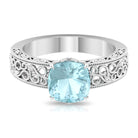 Cushion Cut Solitaire Sky Blue Topaz Filigree Ring in Claw Setting Sky Blue Topaz - ( AAA ) - Quality - Rosec Jewels