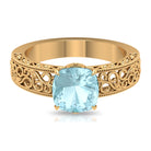 Cushion Cut Solitaire Sky Blue Topaz Filigree Ring in Claw Setting Sky Blue Topaz - ( AAA ) - Quality - Rosec Jewels