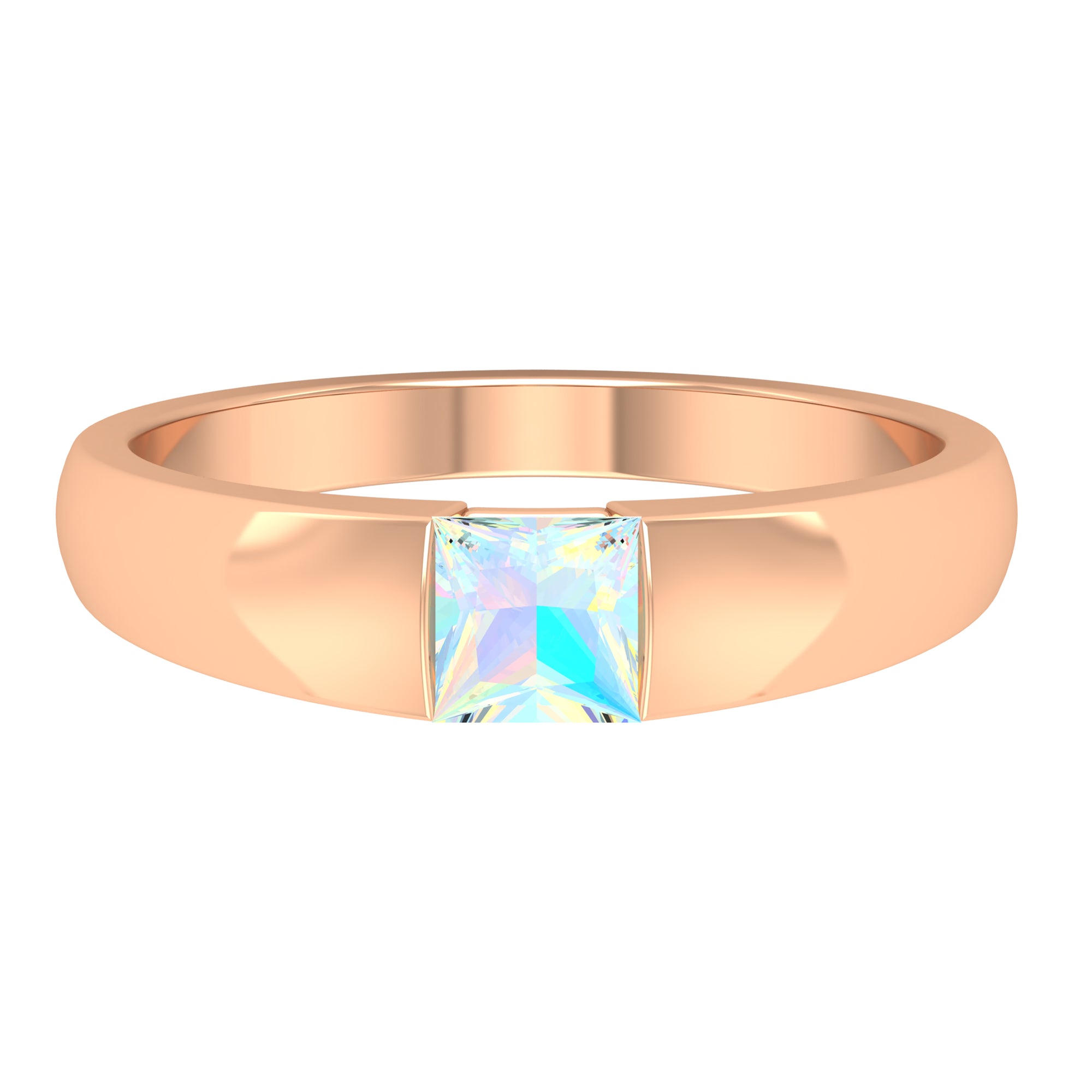 Princess Cut Ethiopian Opal Solitaire Band Ring Ethiopian Opal - ( AAA ) - Quality - Rosec Jewels