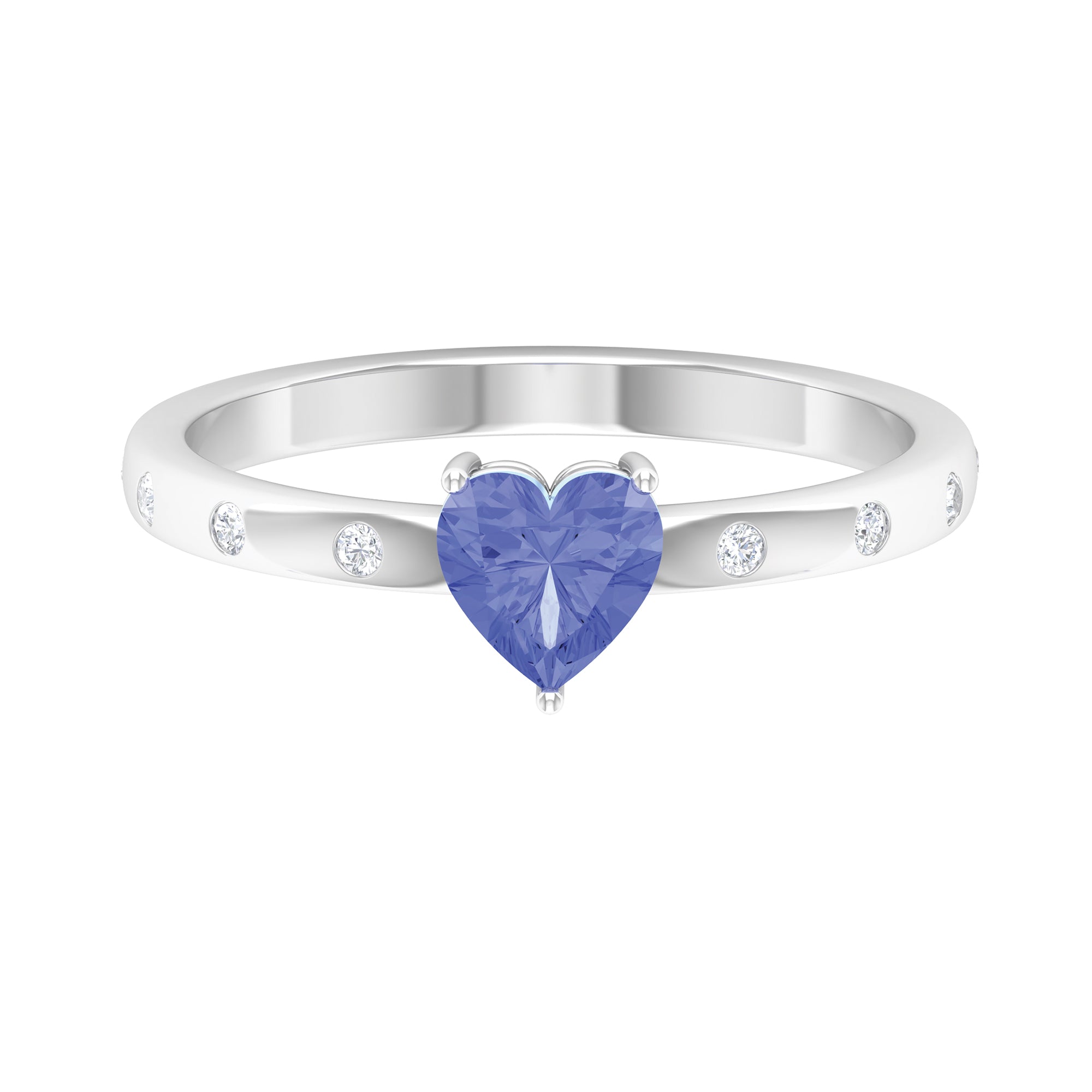 Heart Shape Tanzanite Solitaire Ring with Diamond Sleek Accent Tanzanite - ( AAA ) - Quality - Rosec Jewels