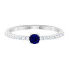 Round Blue Sapphire Dainty Promise Ring with Diamond Blue Sapphire - ( AAA ) - Quality - Rosec Jewels