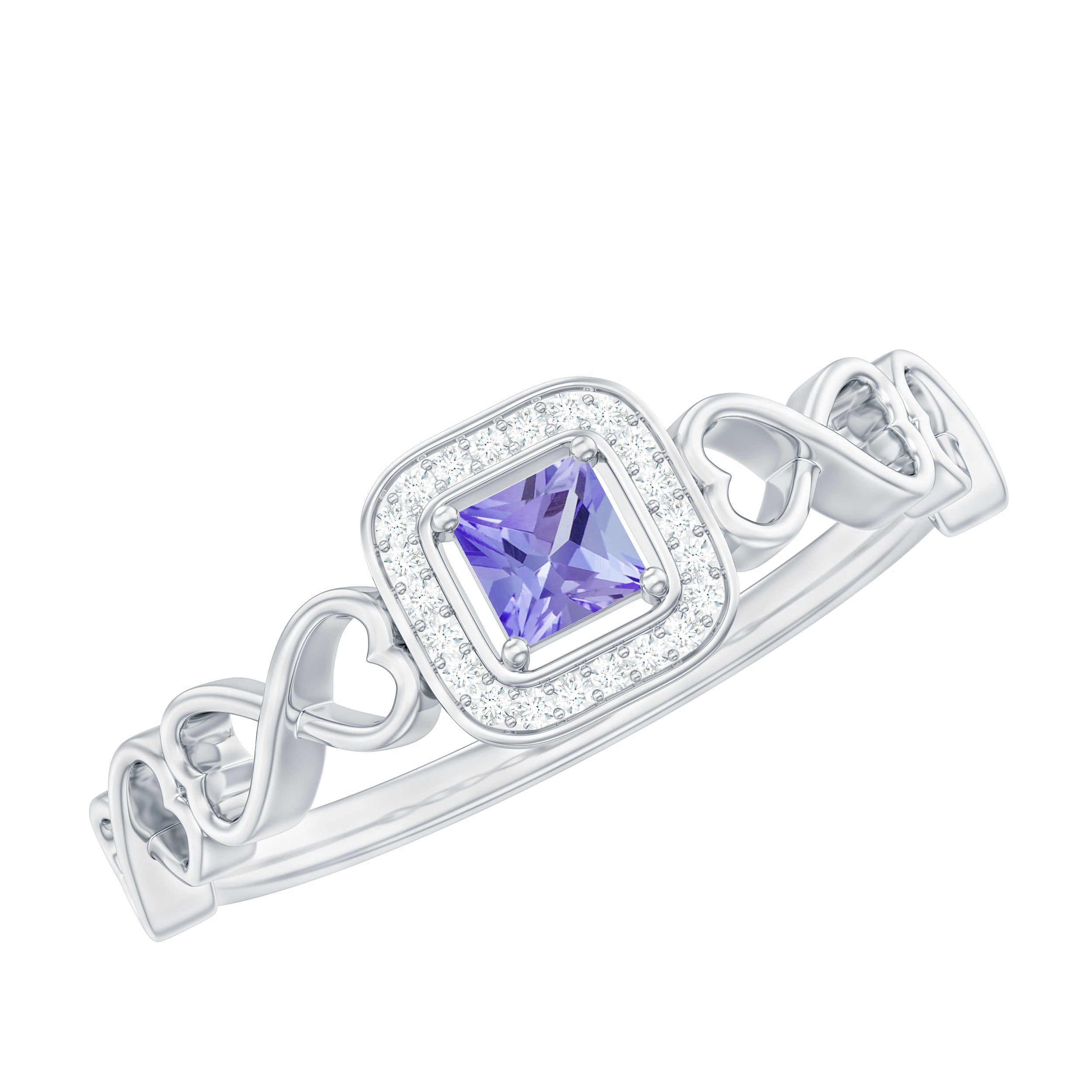 Princess Cut Tanzanite Infinity Heart Ring with Diamond Tanzanite - ( AAA ) - Quality - Rosec Jewels