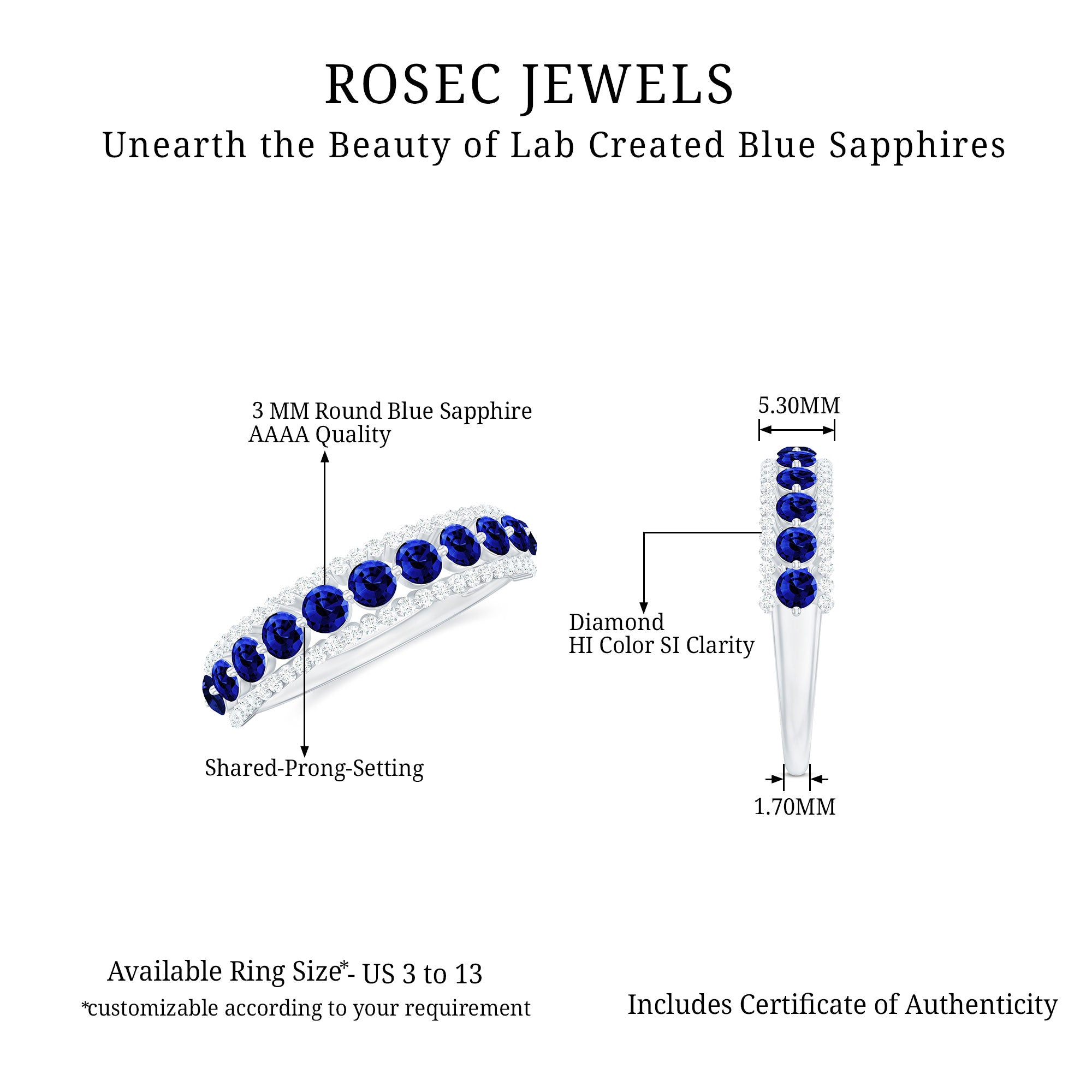 Minimal Created Blue Sapphire and Diamond Anniversary Band Ring Lab Created Blue Sapphire - ( AAAA ) - Quality - Rosec Jewels