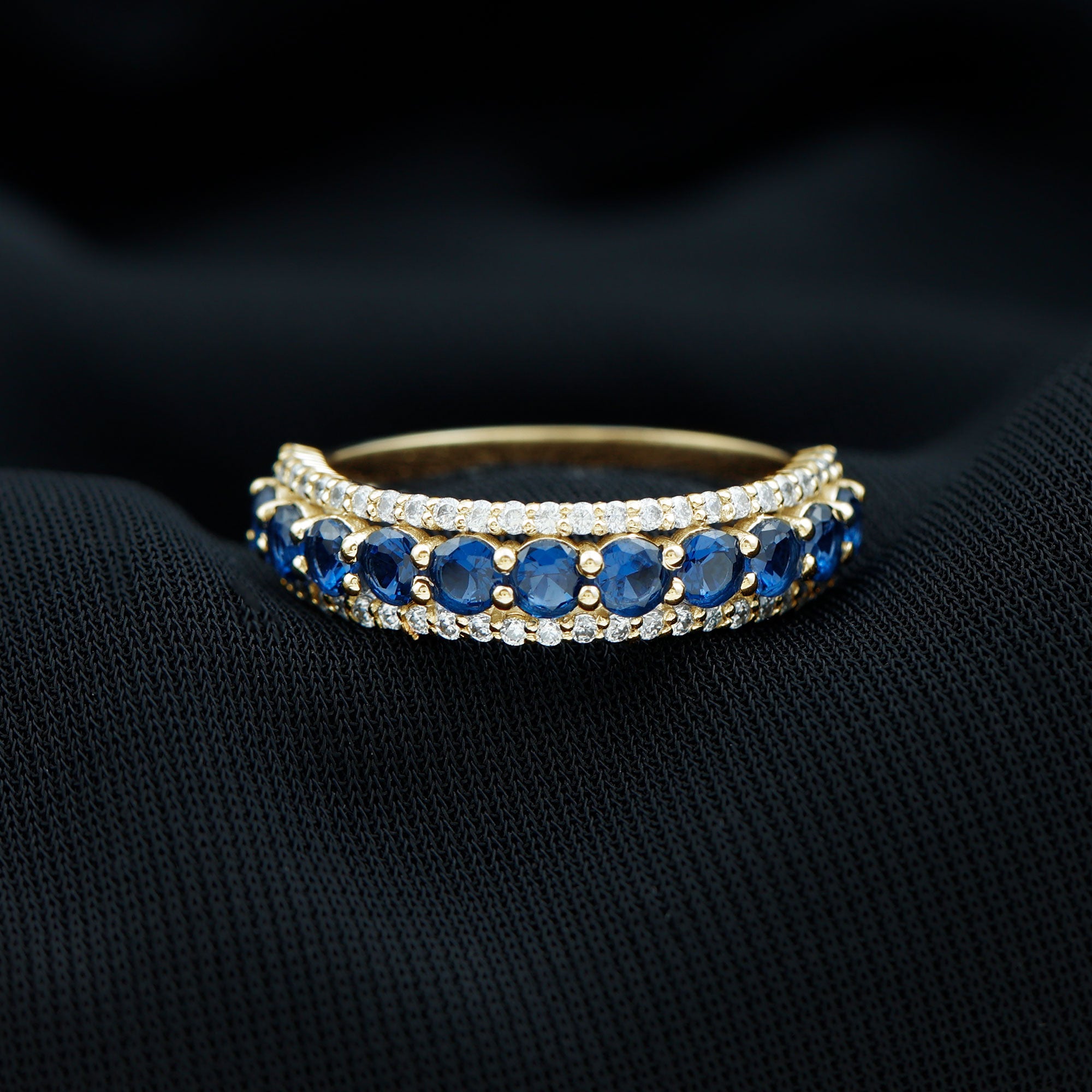 Minimal Created Blue Sapphire and Diamond Anniversary Band Ring Lab Created Blue Sapphire - ( AAAA ) - Quality - Rosec Jewels