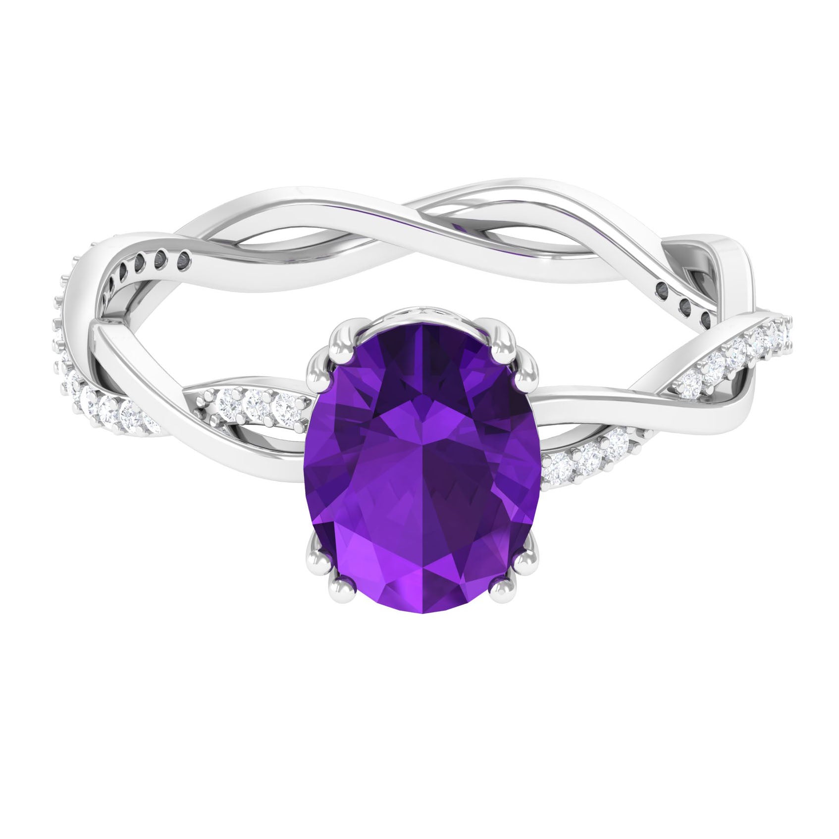 2.75 CT Oval Amethyst and Diamond Braided Engagement Ring Amethyst - ( AAA ) - Quality - Rosec Jewels