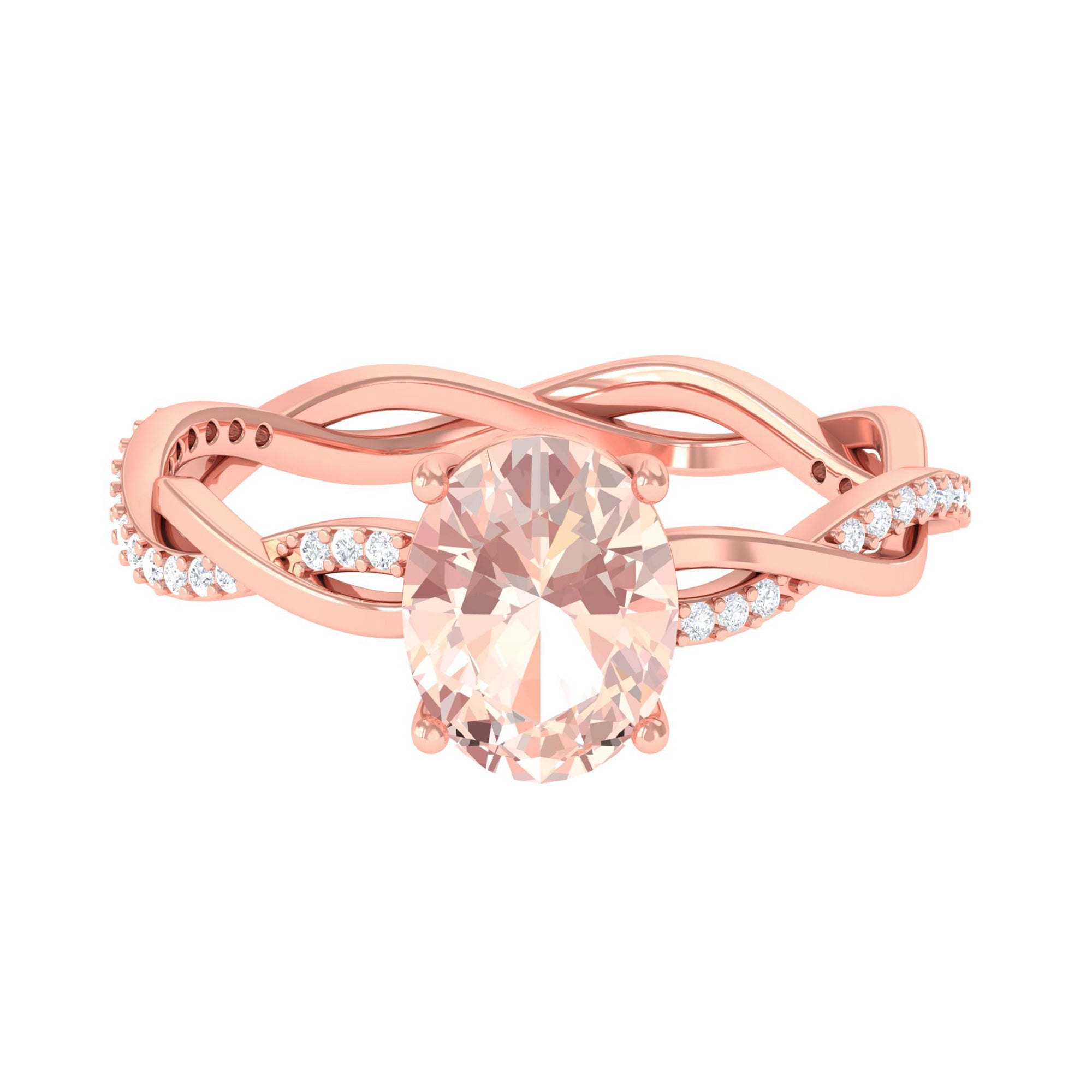 Solitaire Morganite Engagement Ring with Braided Diamond Morganite - ( AAA ) - Quality - Rosec Jewels