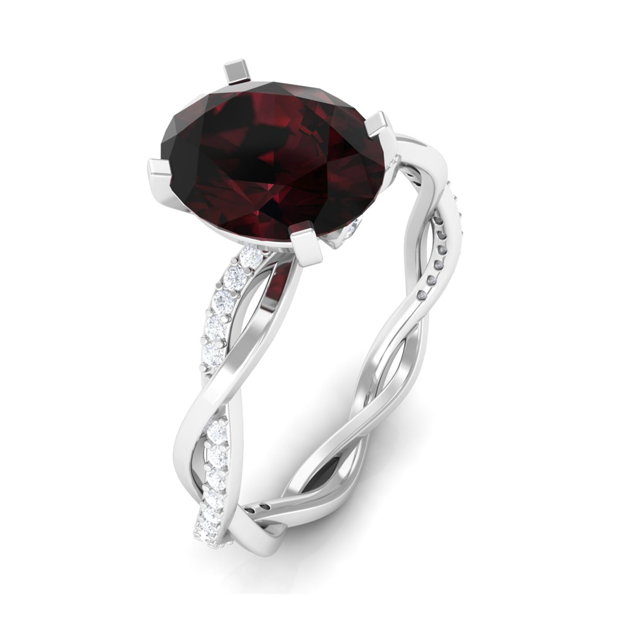 3.75 CT Oval Garnet and Diamond Braided Engagement Ring Garnet - ( AAA ) - Quality - Rosec Jewels