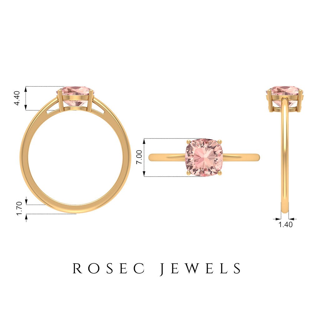 7 MM Cushion Cut 4 Prong Set Morganite Solitaire Ring Morganite - ( AAA ) - Quality - Rosec Jewels