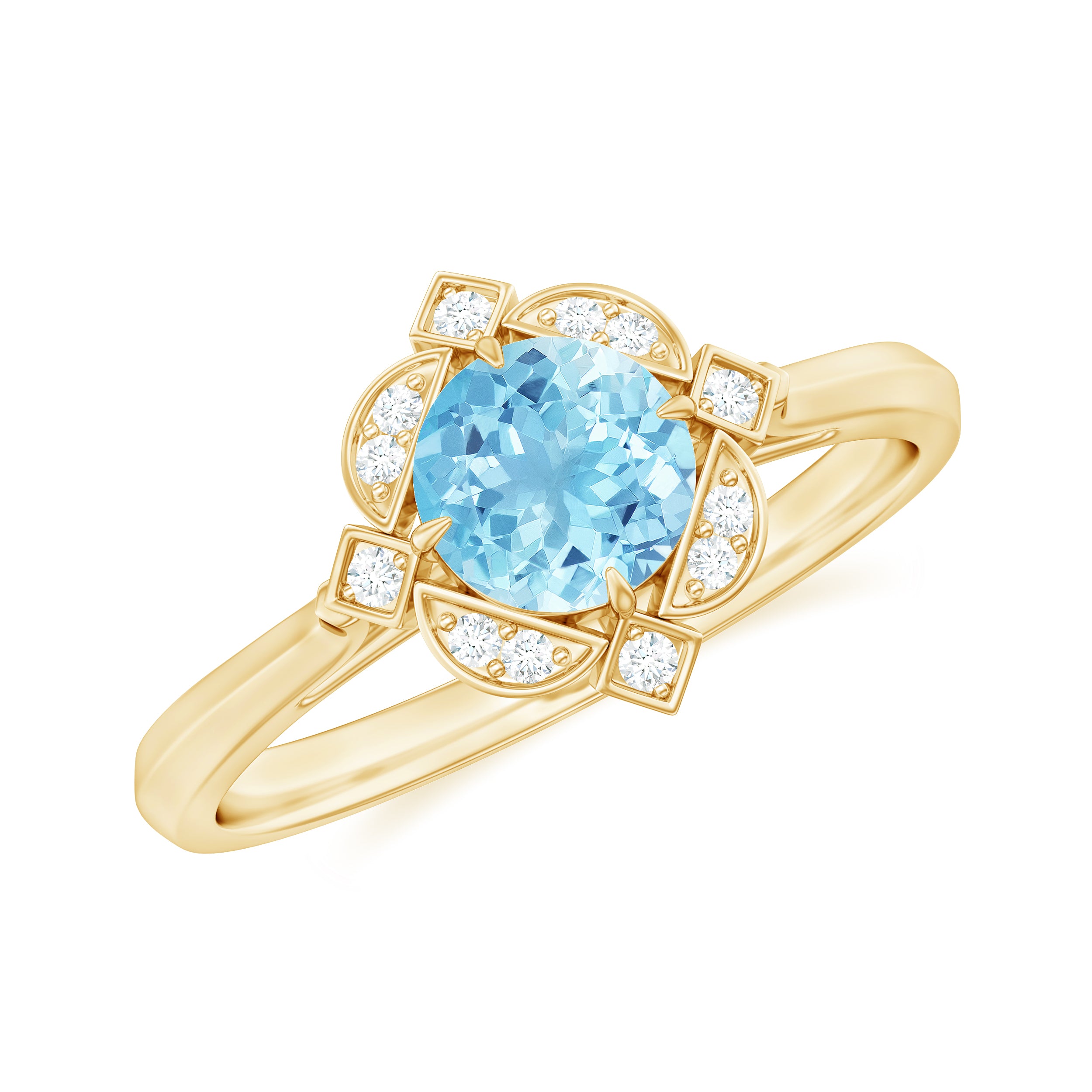 1/2 CT Aquamarine and Diamond Art Deco Vintage Ring Aquamarine - ( AAA ) - Quality - Rosec Jewels