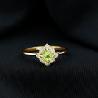 Vintage Inspired Round Peridot and Diamond Engagement Ring Peridot - ( AAA ) - Quality - Rosec Jewels