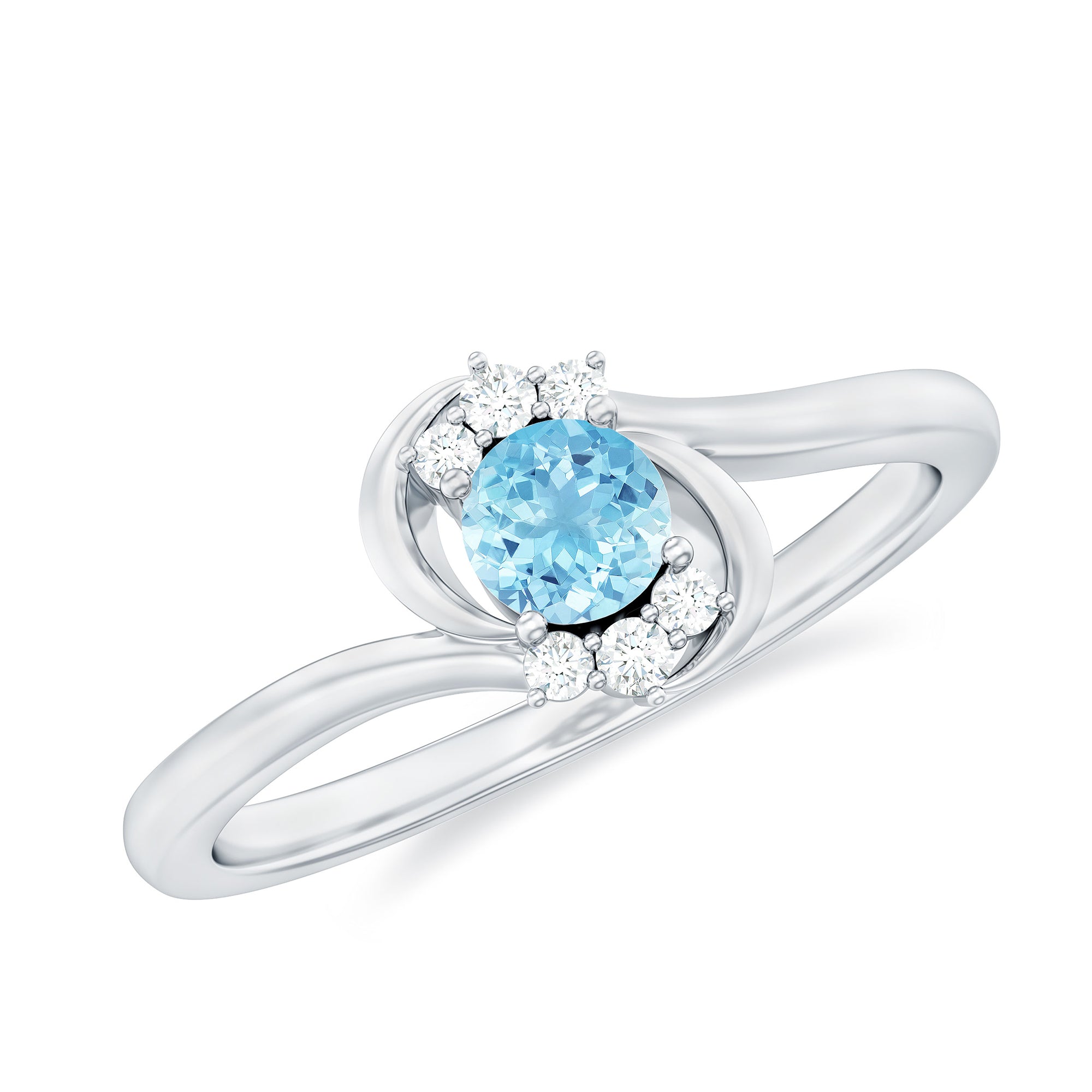 Aquamarine and Diamond Bypass Promise Ring Aquamarine - ( AAA ) - Quality - Rosec Jewels