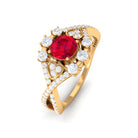 Vintage Created Ruby Crossover Engagement Ring with Moissanite Lab Created Ruby - ( AAAA ) - Quality - Rosec Jewels