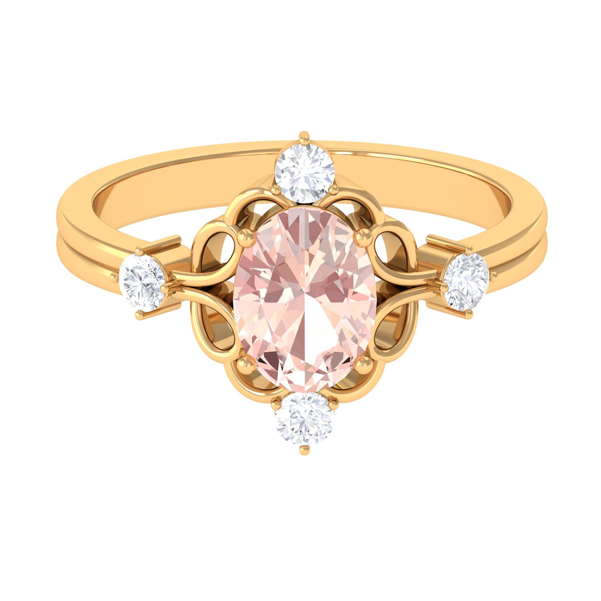 Oval Morganite Cocktail Ring with Diamond Morganite - ( AAA ) - Quality - Rosec Jewels