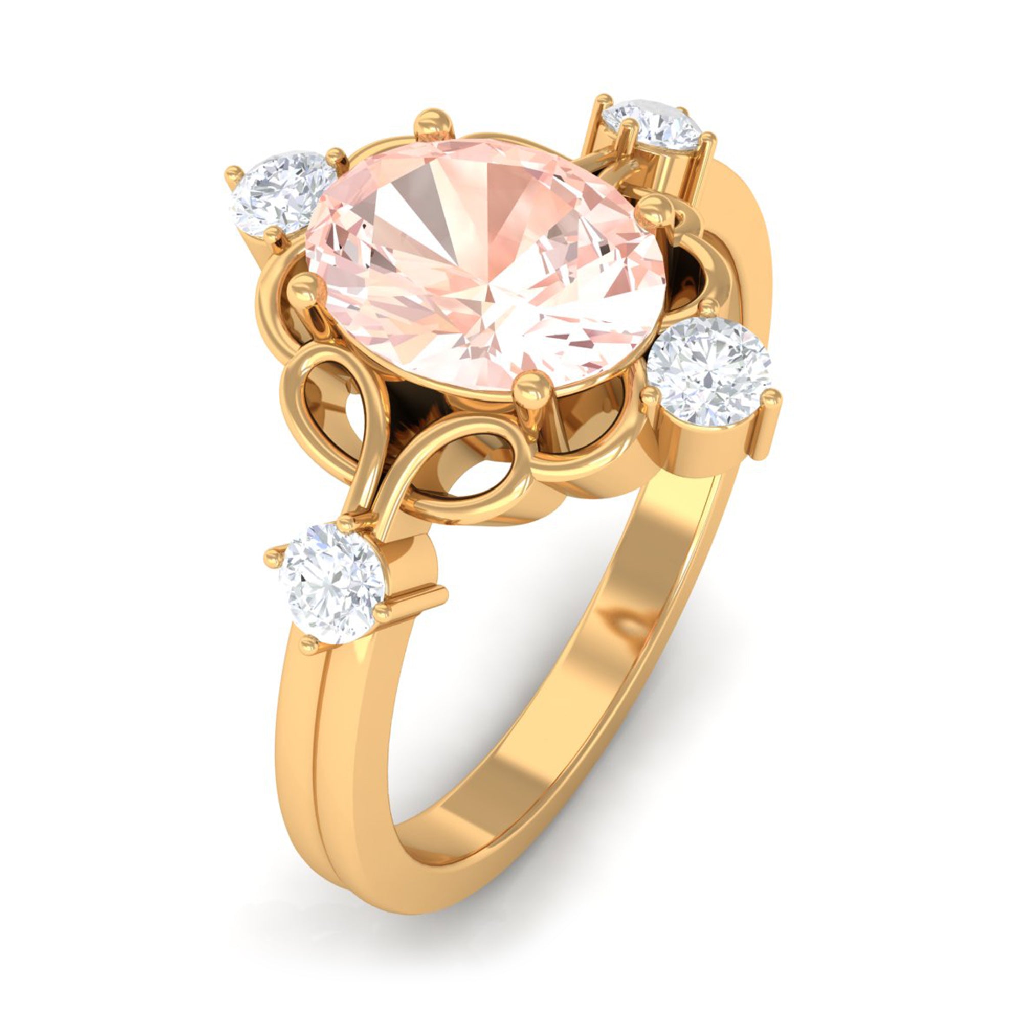 Oval Morganite Cocktail Ring with Diamond Morganite - ( AAA ) - Quality - Rosec Jewels