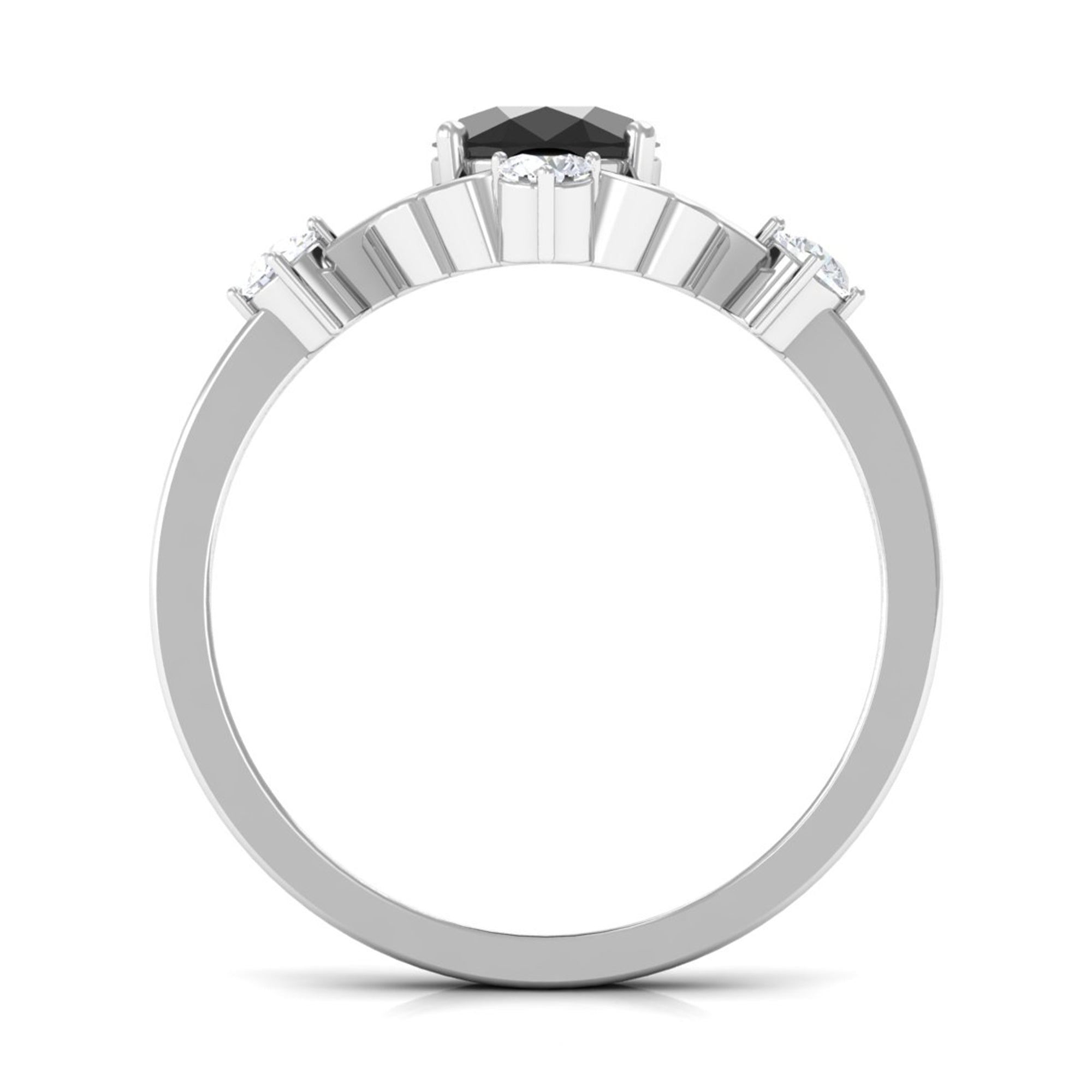 Oval Black Spinel Cocktail Ring with Diamond Black Spinel - ( AAA ) - Quality - Rosec Jewels