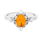 Oval Fire Opal Cocktail Ring with Diamond Fire Opal - ( AAA ) - Quality - Rosec Jewels