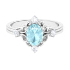 Oval Sky Blue Topaz Cocktail Ring with Diamond Sky Blue Topaz - ( AAA ) - Quality - Rosec Jewels