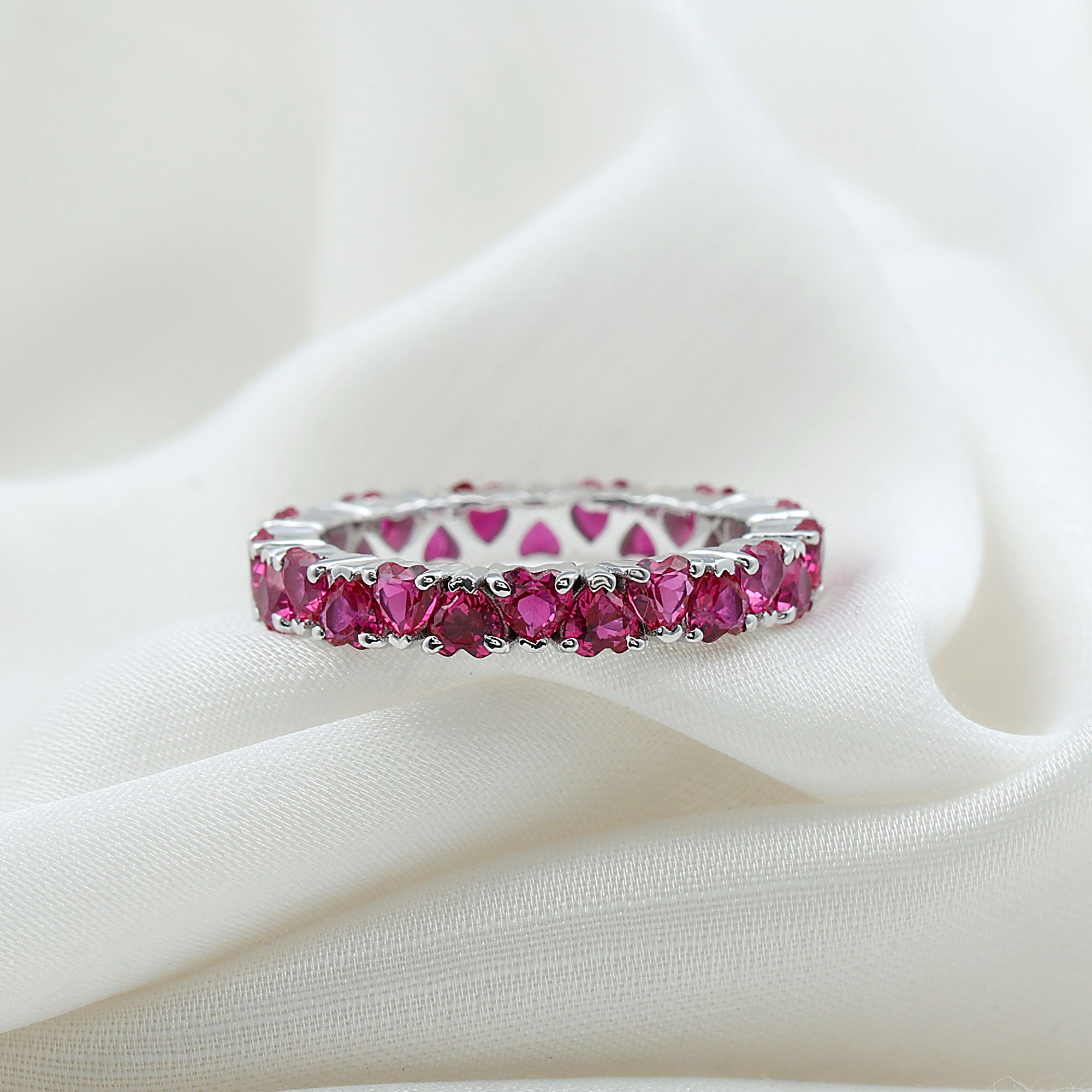 Heart Shape Lab Grown Pink Sapphire Eternity Ring in Claw Setting Lab Created Pink Sapphire - ( AAAA ) - Quality - Rosec Jewels