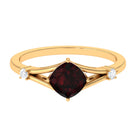 Cushion Cut Garnet Solitaire Split Shank Ring with Diamond Garnet - ( AAA ) - Quality - Rosec Jewels