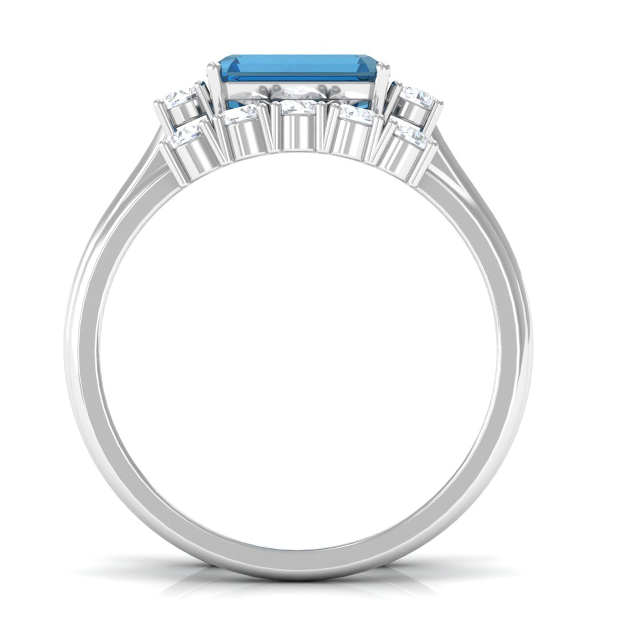 Octagon Cut London Blue Topaz Contemporary Wedding Ring Set with Diamond London Blue Topaz - ( AAA ) - Quality - Rosec Jewels