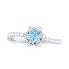 Floral Inspired Aquamarine Rose Engagement Ring with Diamond Aquamarine - ( AAA ) - Quality - Rosec Jewels