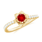 3/4 CT Created Ruby and Diamond Flower Engagement Ring Lab Created Ruby - ( AAAA ) - Quality - Rosec Jewels