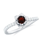 Floral Inspired Garnet Rose Engagement Ring with Diamond Garnet - ( AAA ) - Quality - Rosec Jewels