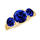 3 CT Lab Created Blue Sapphire Three Stone Engagement Ring Lab Created Blue Sapphire - ( AAAA ) - Quality - Rosec Jewels