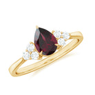 Pear Shaped Rhodolite Solitaire Ring with Diamond Trio Rhodolite - ( AAA ) - Quality - Rosec Jewels