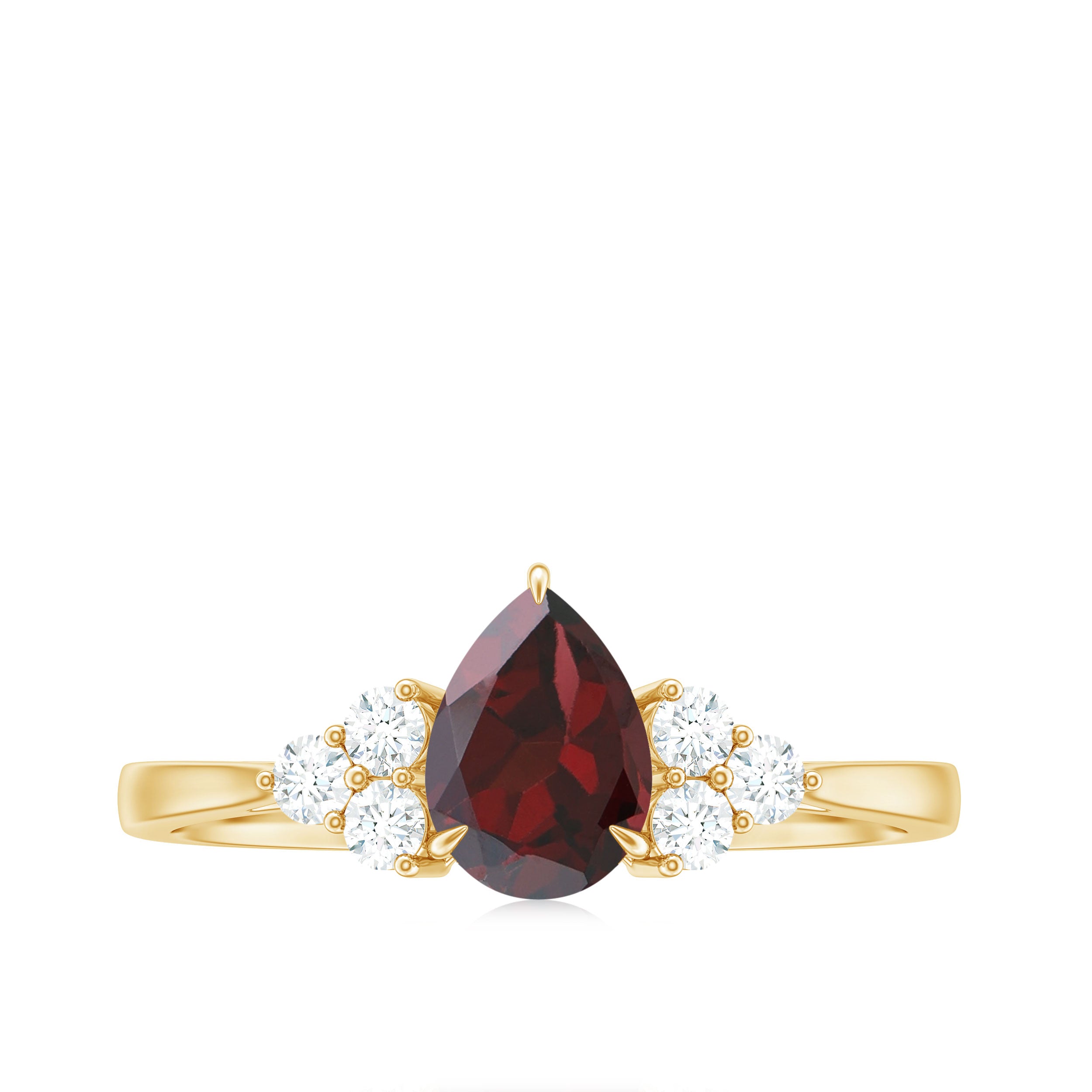 1.25 CT Pear Cut Garnet Solitaire Ring with Diamond Trio Garnet - ( AAA ) - Quality - Rosec Jewels