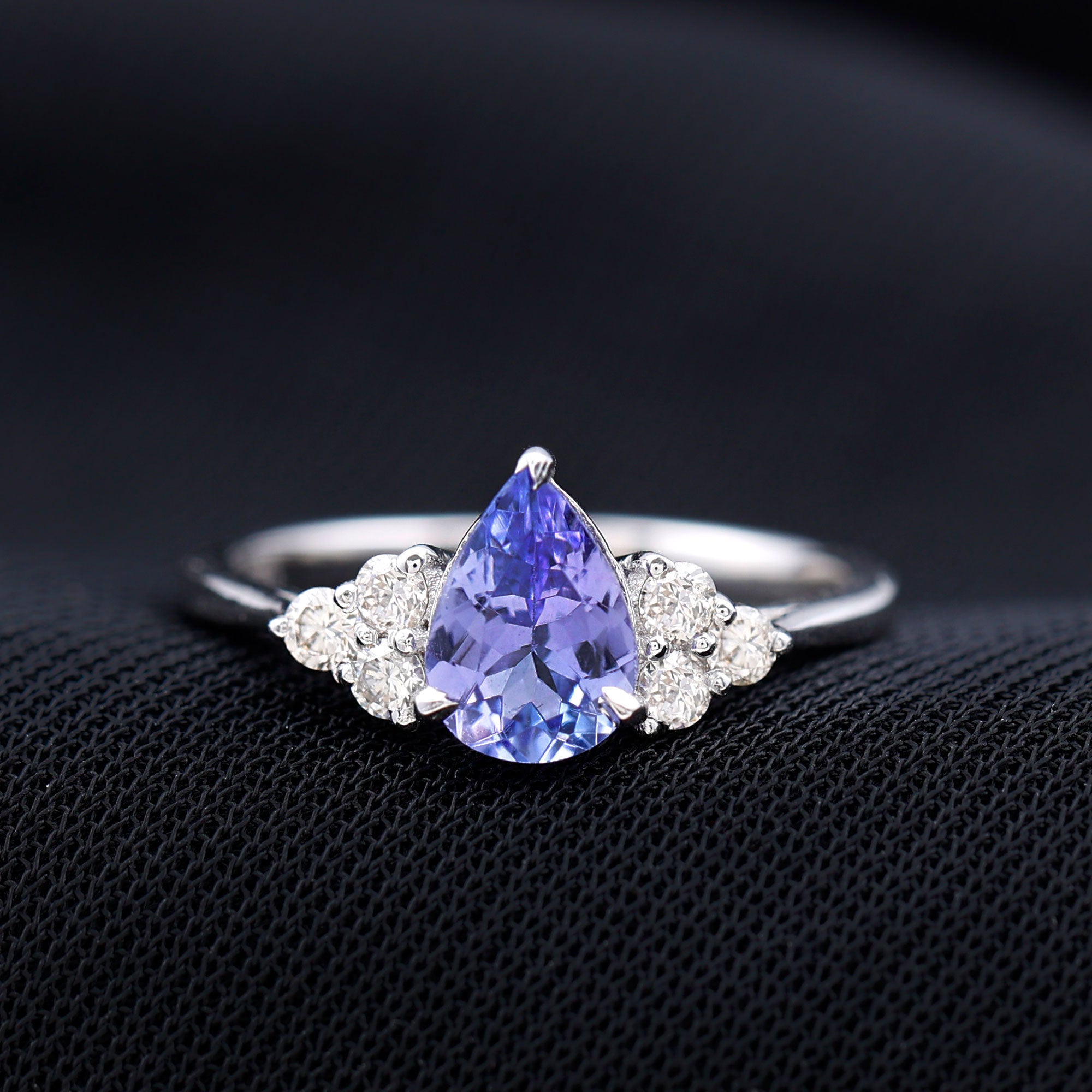 Pear Shaped Tanzanite Solitaire Ring with Diamond Trio Tanzanite - ( AAA ) - Quality - Rosec Jewels