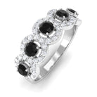 Round Black Diamond Classic Halo Half Eternity Band Ring with Moissanite Black Diamond - ( AAA ) - Quality - Rosec Jewels