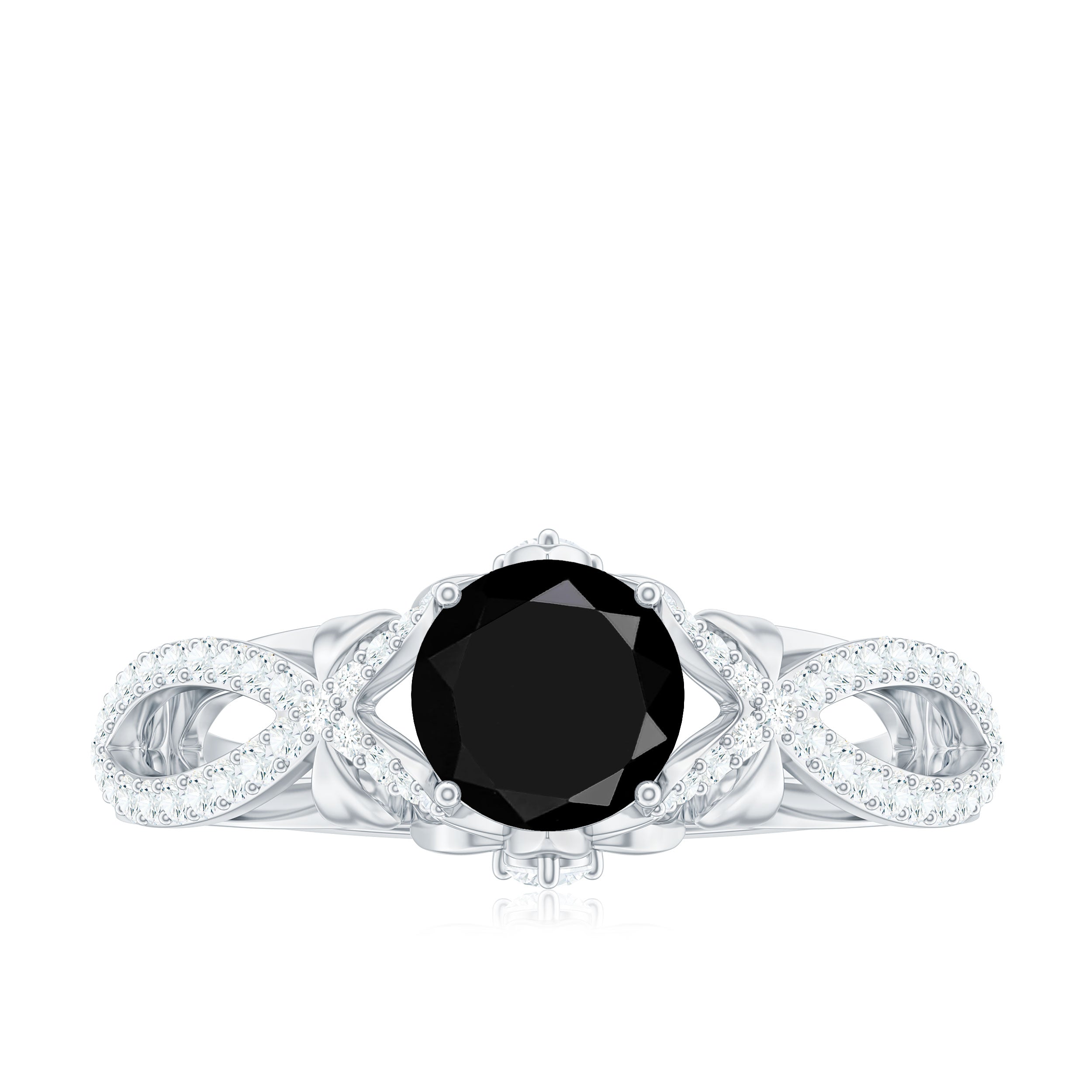 Created Black Diamond Crossover Engagement Ring with Diamond Lab Created Black Diamond - ( AAAA ) - Quality - Rosec Jewels