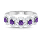 1.25 CT Classic Amethyst Half Eternity Band Ring with Diamond Halo Amethyst - ( AAA ) - Quality - Rosec Jewels