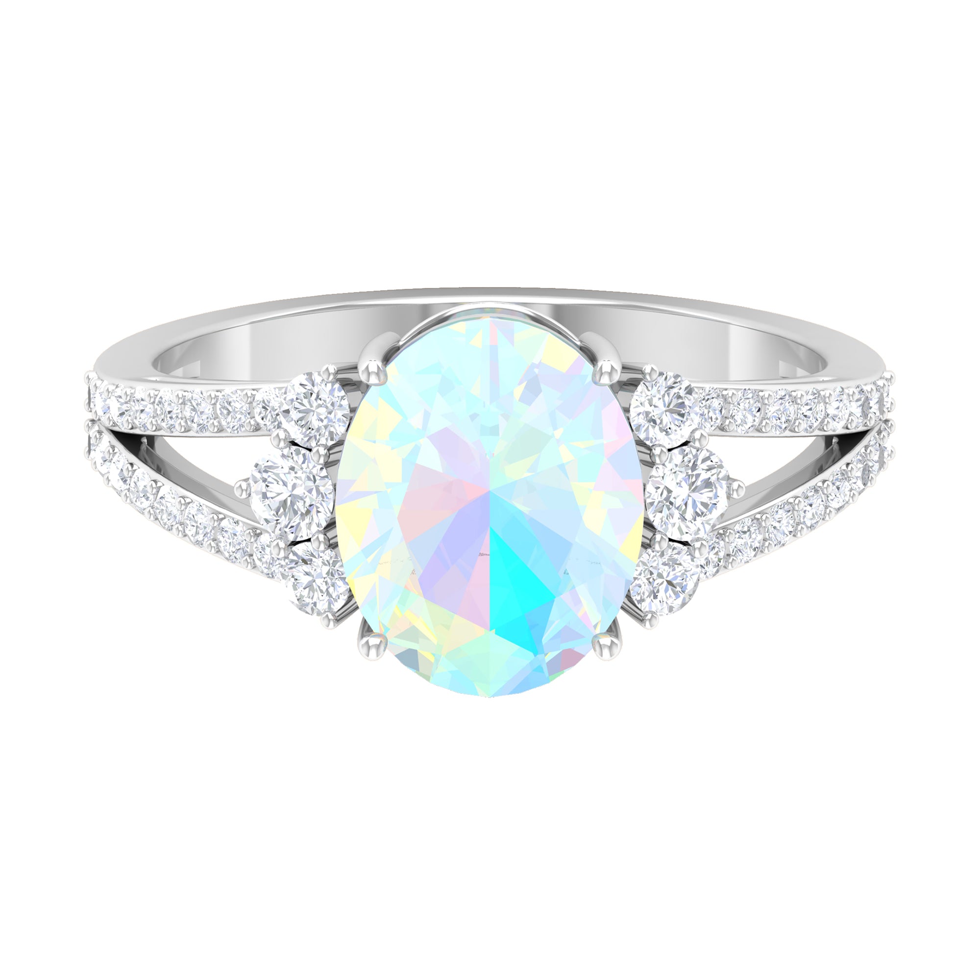 Oval Ethiopian Opal Engagement Ring with Diamond Split Shank Ethiopian Opal - ( AAA ) - Quality - Rosec Jewels