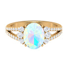 Oval Ethiopian Opal Engagement Ring with Diamond Split Shank Ethiopian Opal - ( AAA ) - Quality - Rosec Jewels