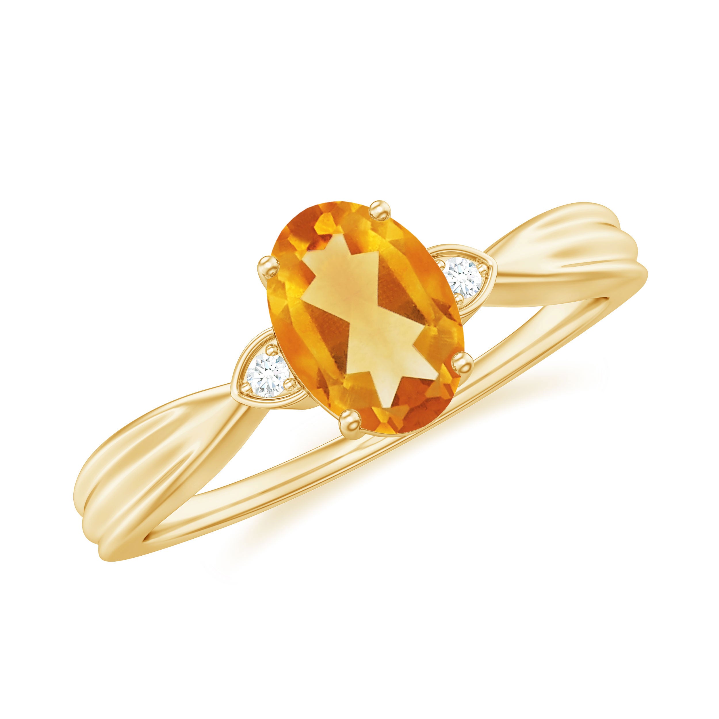 Oval Cut Real Citrine Solitaire Ring with Engraved Details Citrine - ( AAA ) - Quality - Rosec Jewels