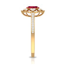 Flower Vintage Ruby Engagement Ring with Diamond Ruby - ( AAA ) - Quality - Rosec Jewels