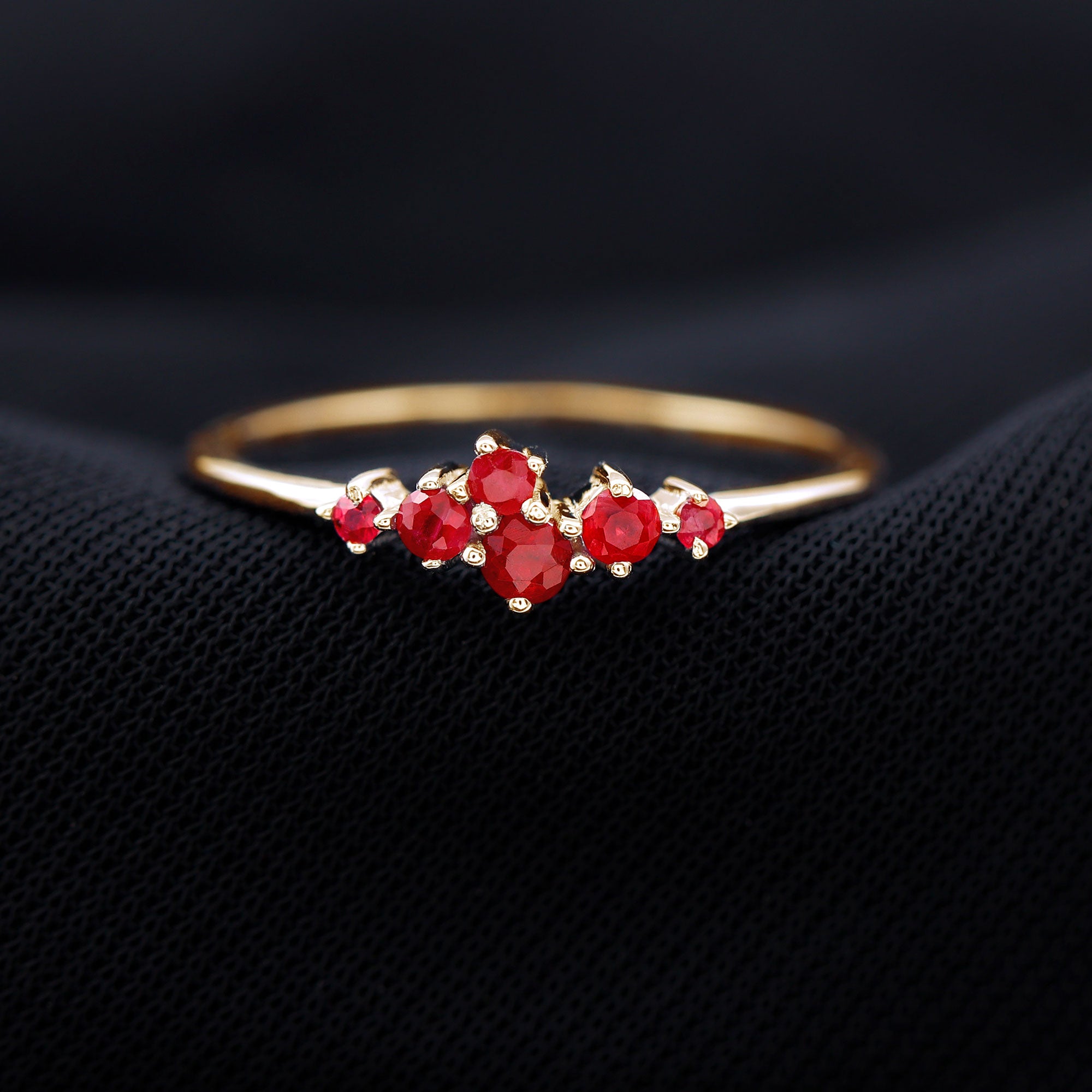 Natural Ruby Cluster Promise Ring Ruby - ( AAA ) - Quality - Rosec Jewels