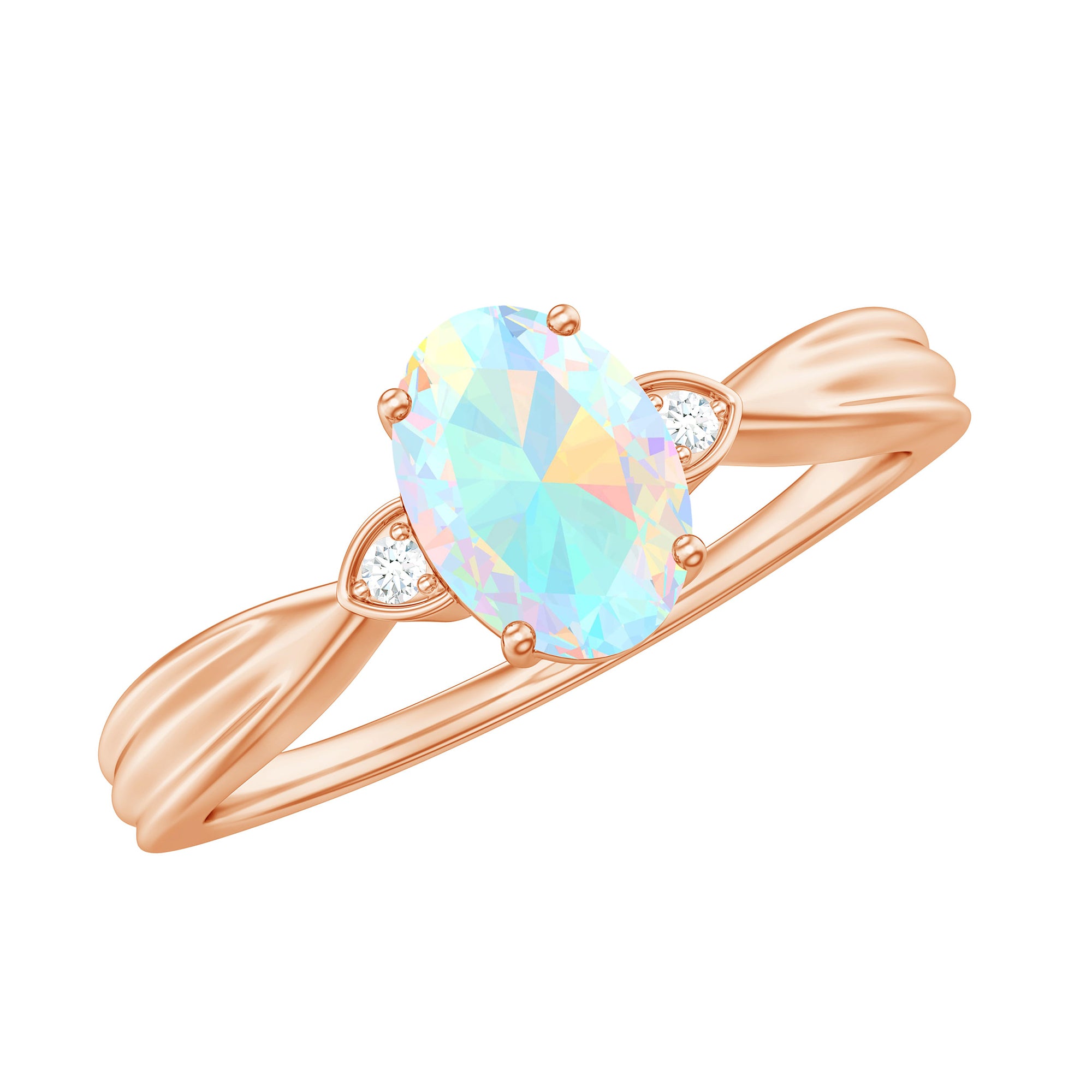 Oval Ethiopian Opal Solitaire Ring with Diamond Stones Ethiopian Opal - ( AAA ) - Quality - Rosec Jewels