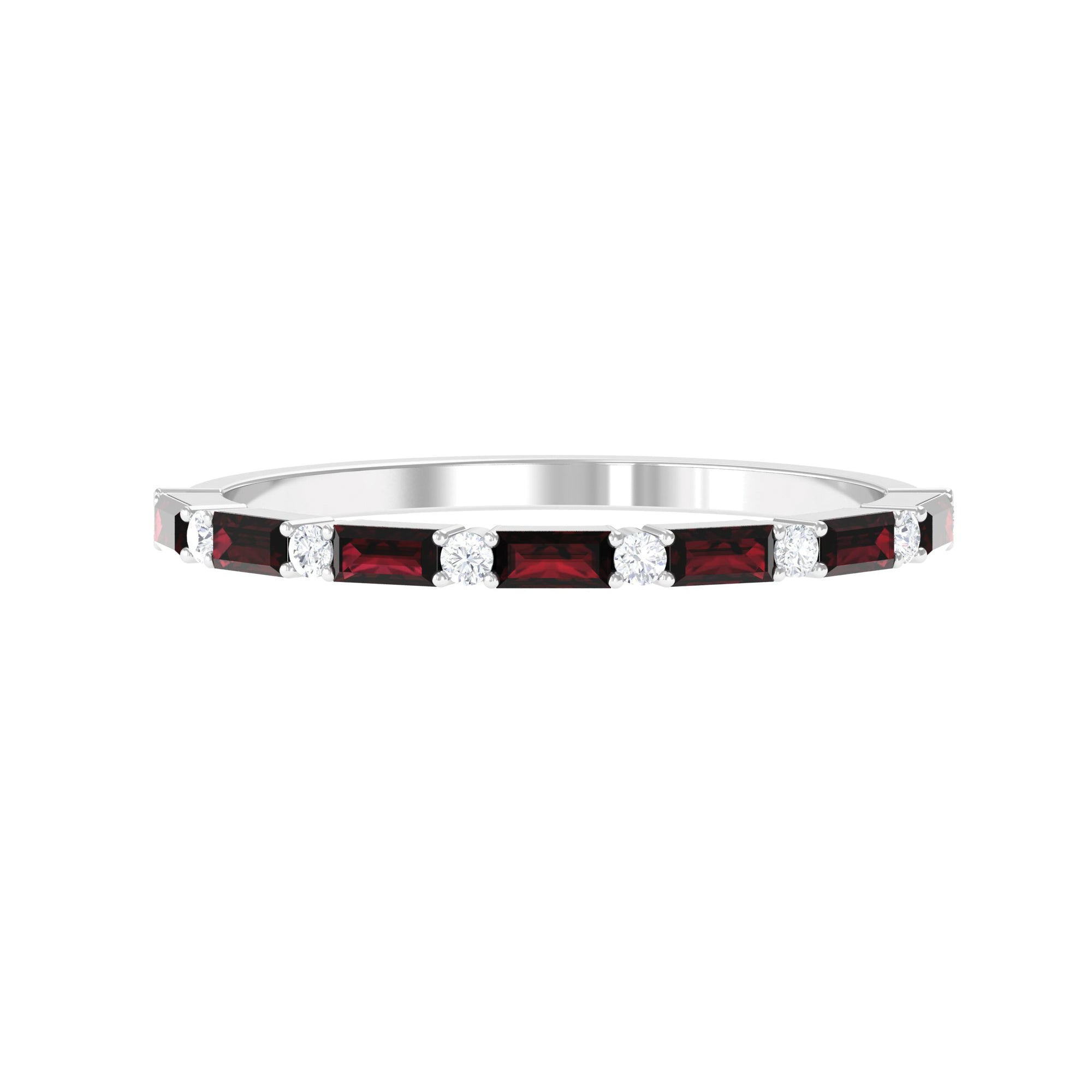 0.75 CT Baguette Garnet and Diamond Half Eternity Stackable Ring Garnet - ( AAA ) - Quality - Rosec Jewels