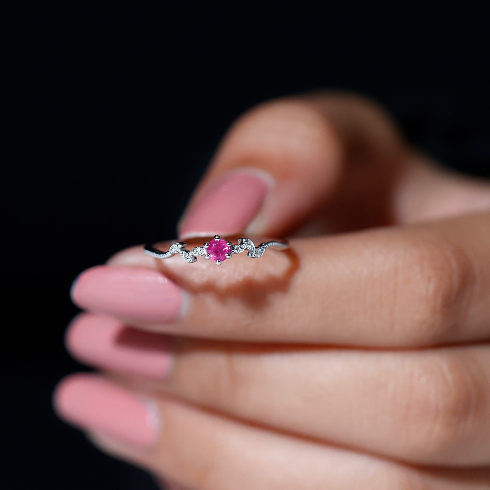 Certified Ruby and Diamond Leaf Branch Promise Ring Ruby - ( AAA ) - Quality - Rosec Jewels